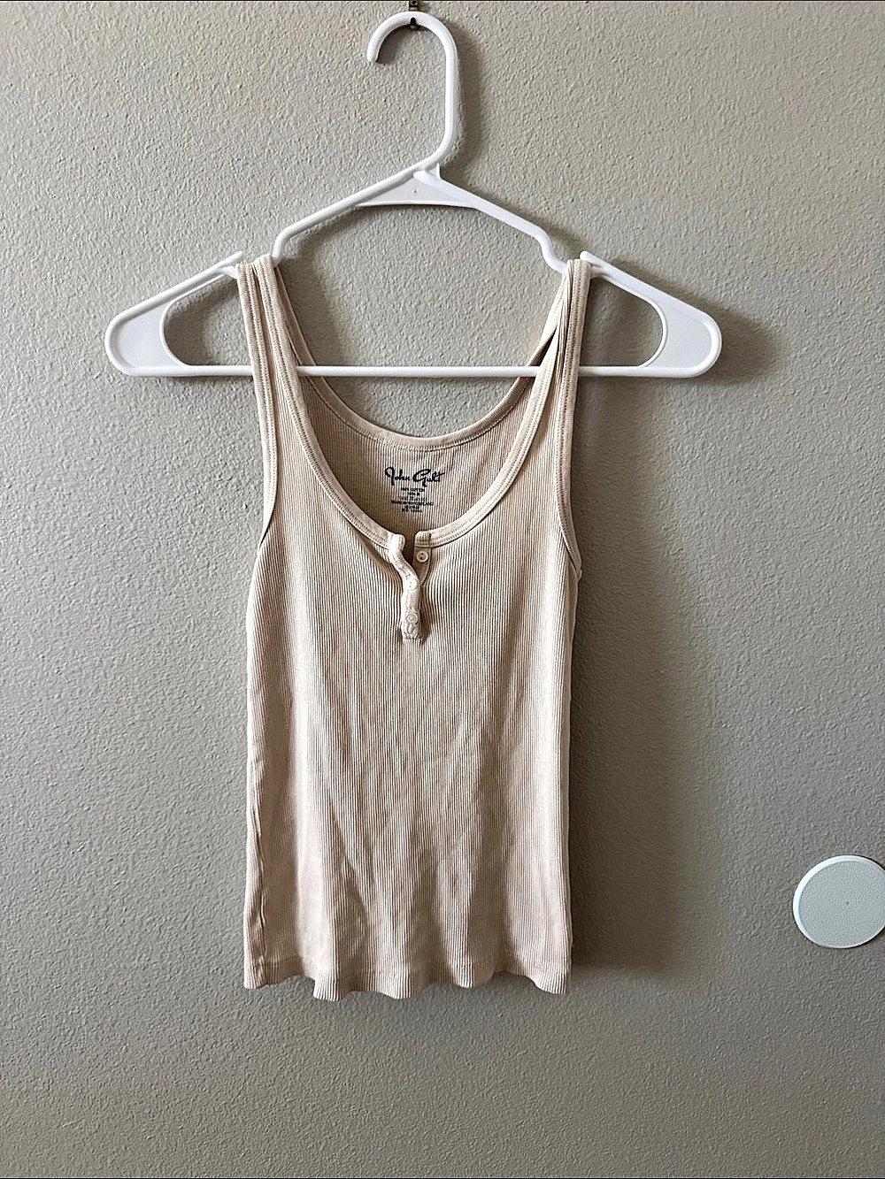 John Galt Button Front Ribbed Tank Top Beige Medium